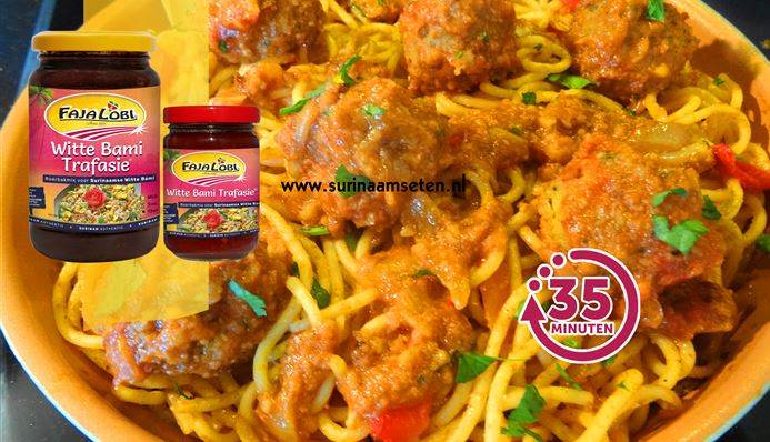 Afbeelding van recept met Sandhia’s Spaghetti met Gehaktbal Trafasie in tomatensaus