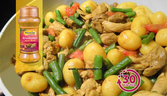Afbeelding van recept met Snelle Chicken Curry met krieltjes en boontjes