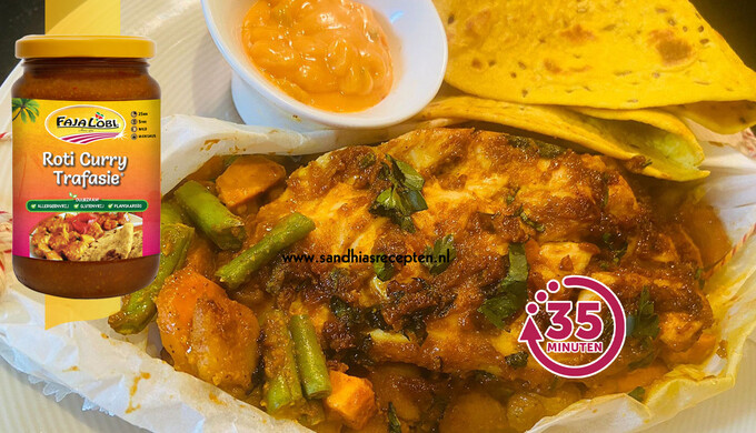 Afbeelding van recept met Paratha Trafasie met curry chicken
