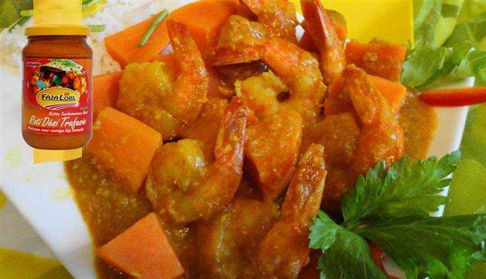 Afbeelding van Caribbean Shrimps (garnalen met zoete aardappel in speciale masala saus)